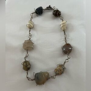 Hand Crafted Wire-Wrapped (Silver Tone) Natural Stone Necklace